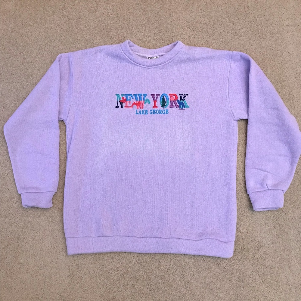 Vintage 90s Lake George New York Sweatshirt Embroidered Size Large Made In USA